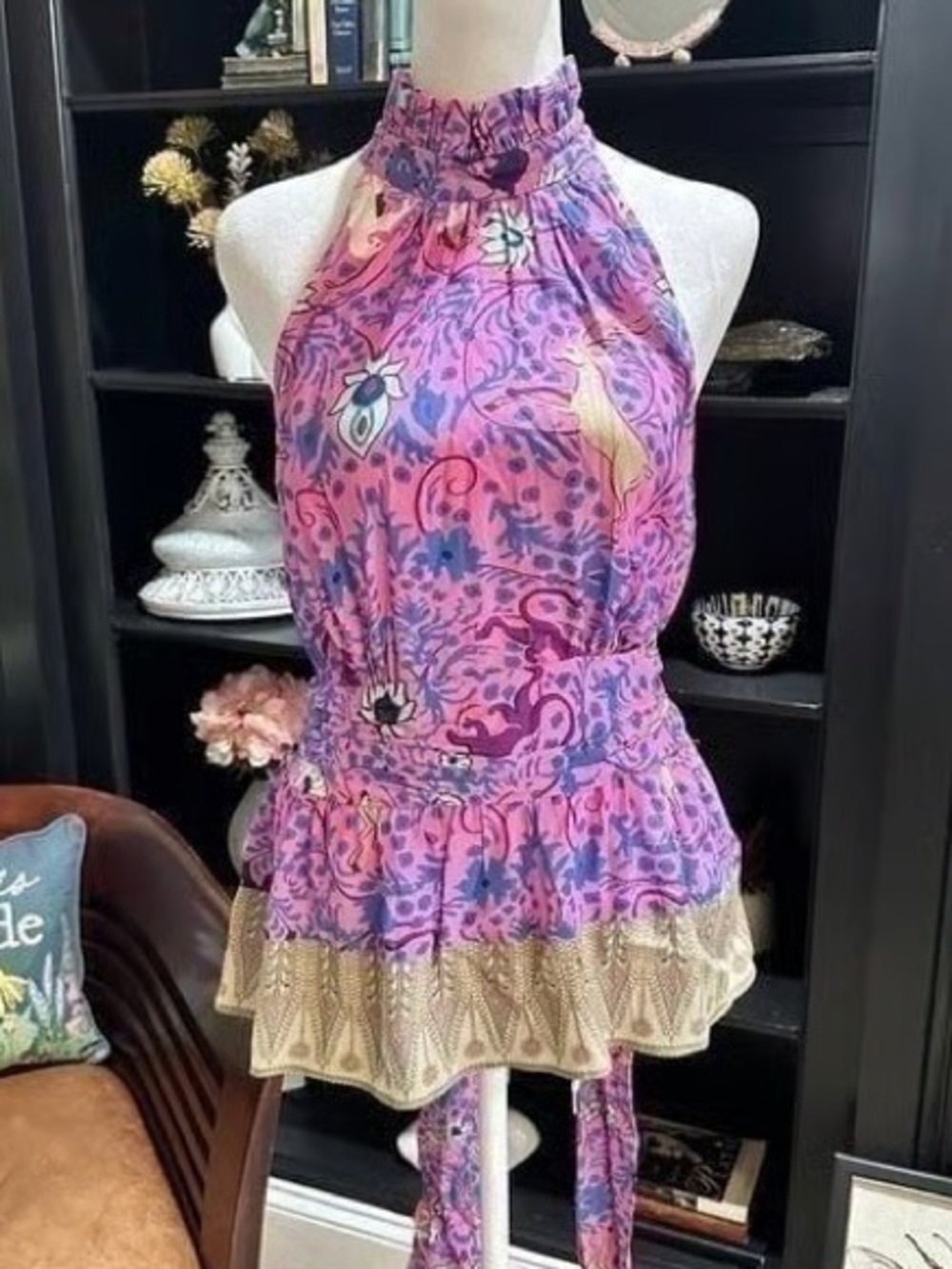 Tracy Reese Plenty Pink and Blue Floral Ruffle Halter Top